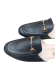 Women's black calfskin slippers with gold clip