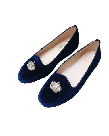 Ballerina in velluto blu con ricamo oro