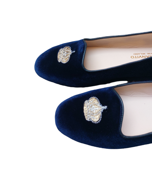 Blue velvet ballerina with gold embroidery 2
