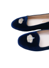 Blue velvet ballerina with gold embroidery