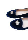 Blue velvet ballerina with gold embroidery