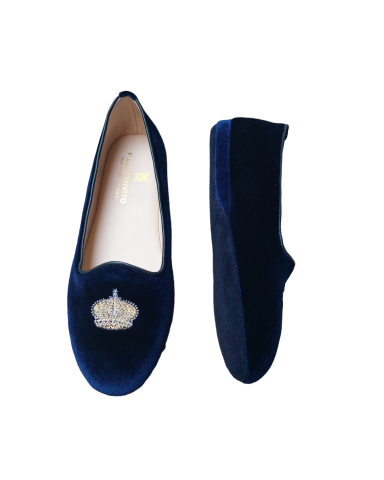 Blue velvet ballerina with gold embroidery