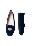 Blue velvet ballerina with gold embroidery