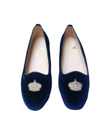 Blue velvet ballerina with gold embroidery