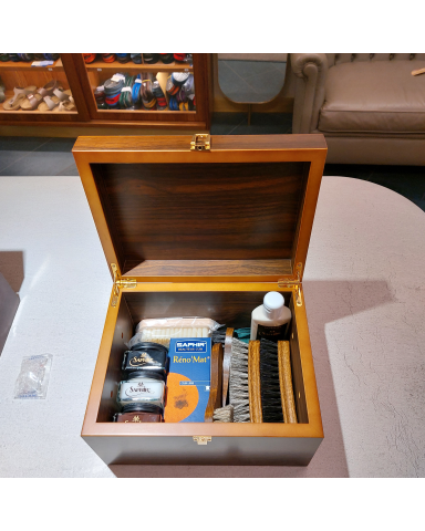 Walnut and mahogany polish box