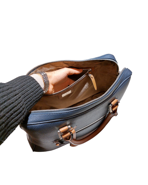 Blue soft genuine leather briefcase 2