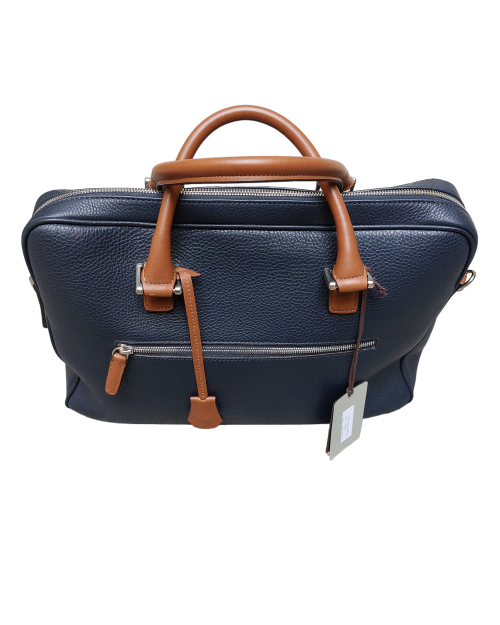 Blue soft genuine leather briefcase