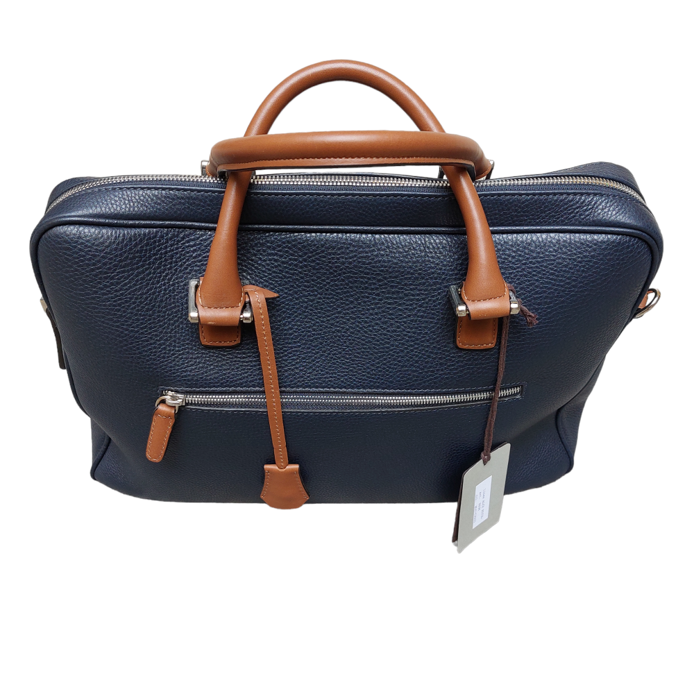 Blue soft genuine leather briefcase