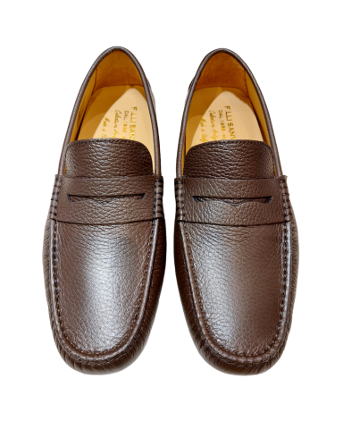 Handmade leather moccasins with rubber soles, ultra-soft, made in Italy.