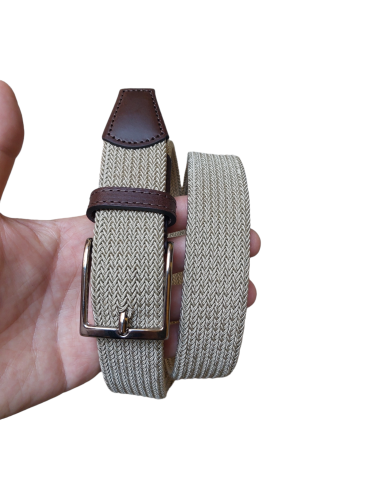 Beige elastic braided belt
