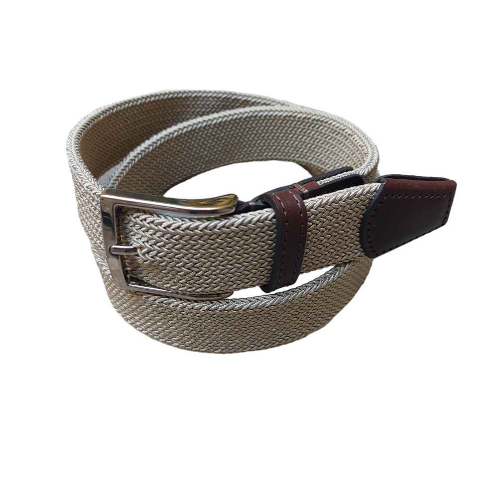 Beige elastic braided belt
