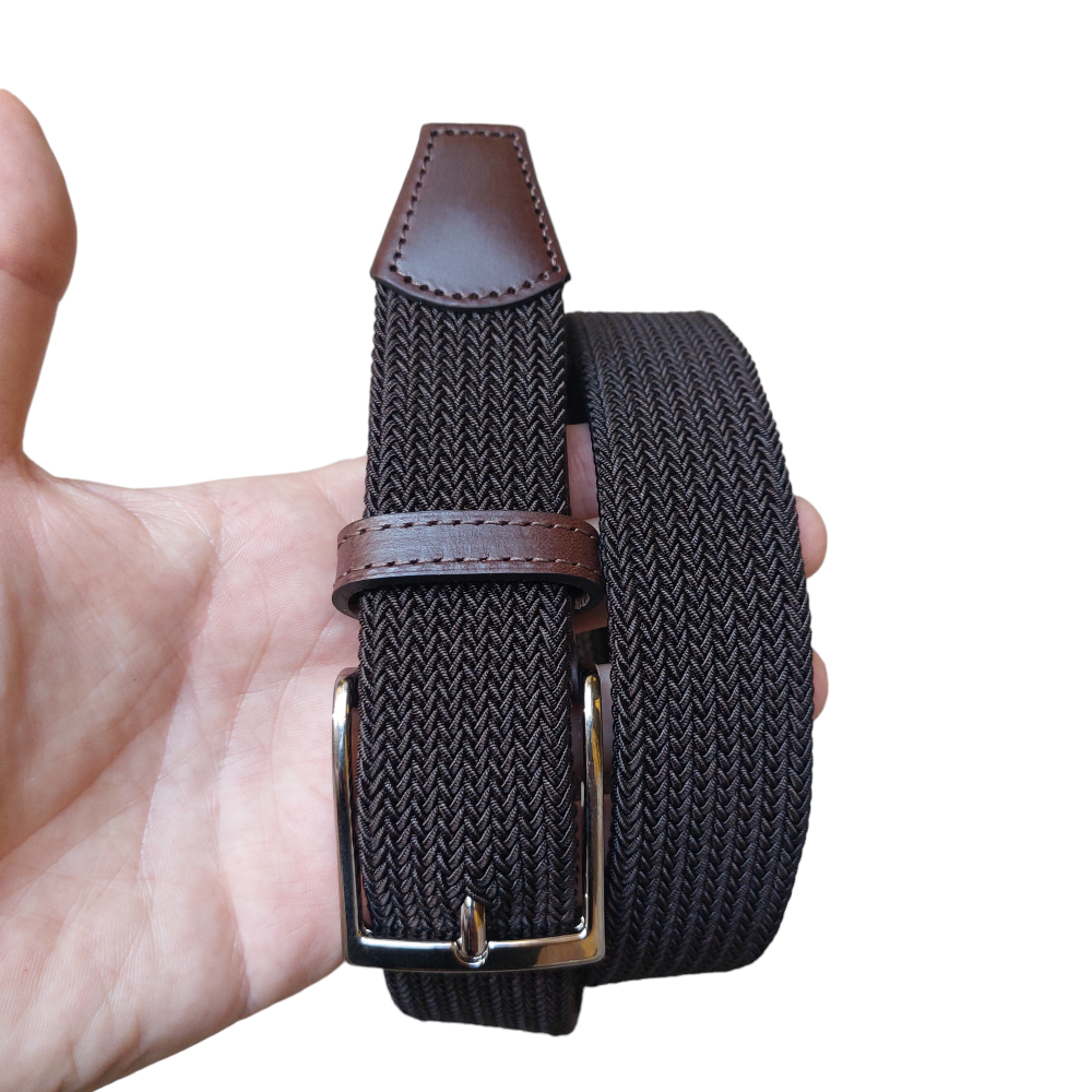 Cintura treccia elastica marrone