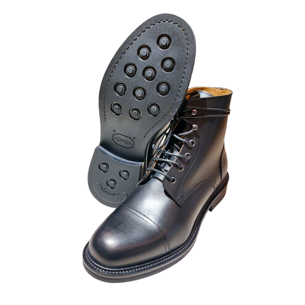 Black Calfskin Lace-Up Ankle Boots