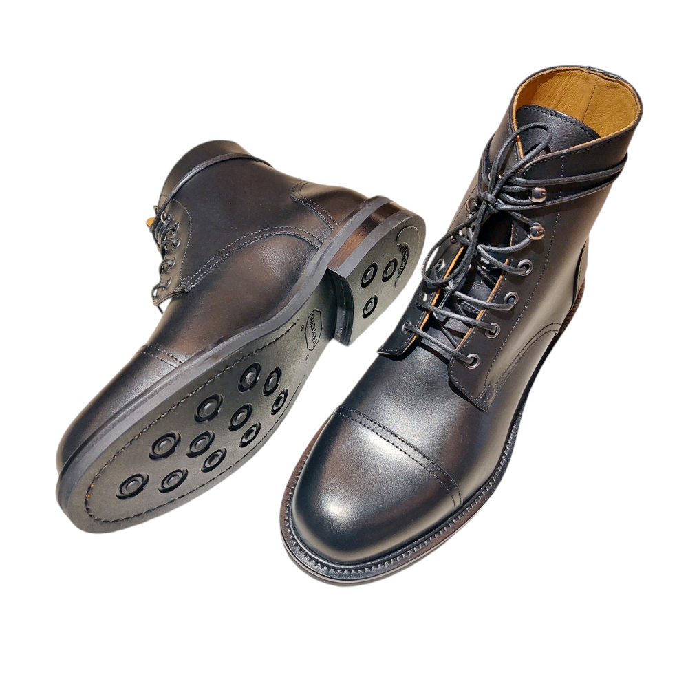 Black Calfskin Lace-Up Ankle Boots