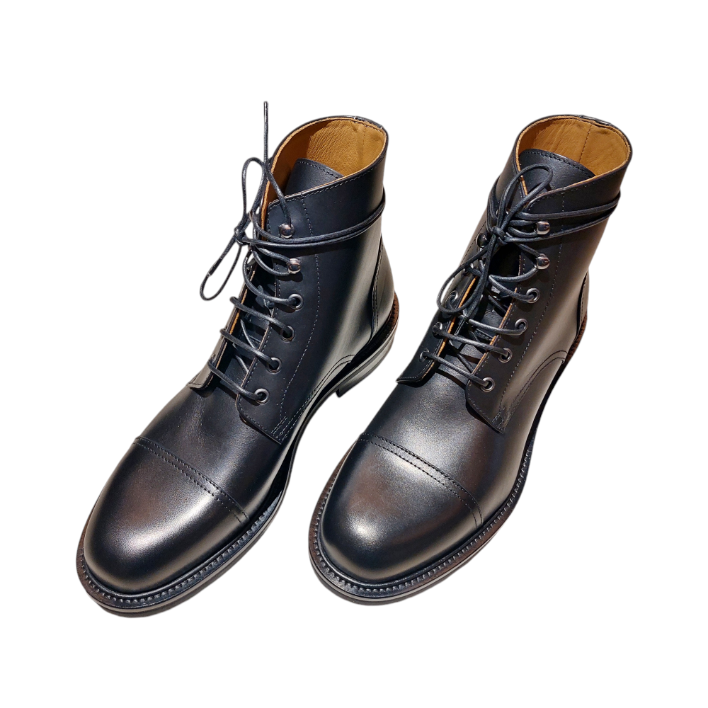 Black Calfskin Lace-Up Ankle Boots