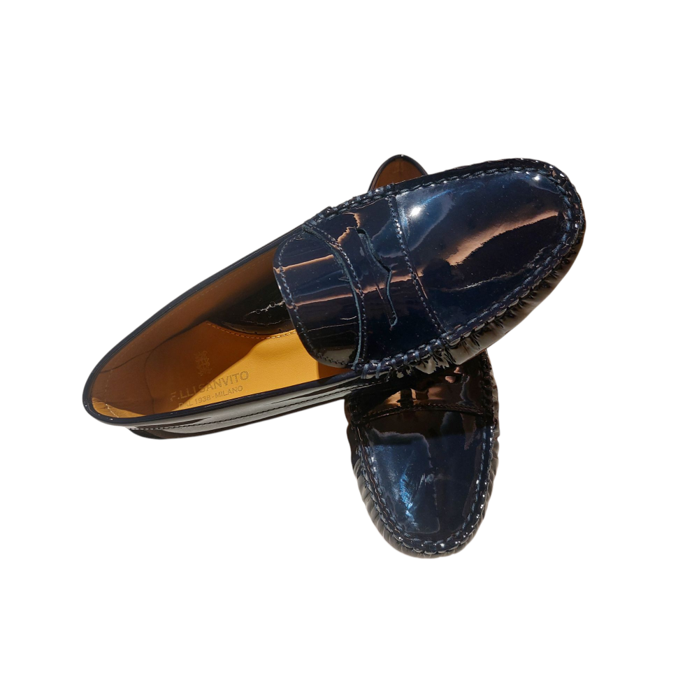 DARK BLUE PATENT LEATHER LOAFERS
