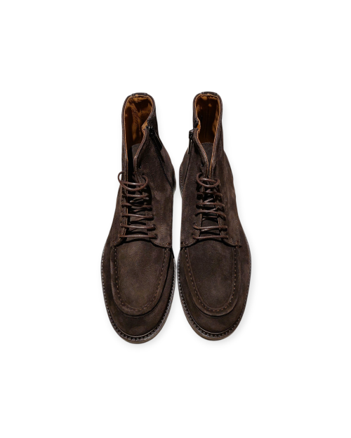 Dark brown suede winter ankle boots with zip