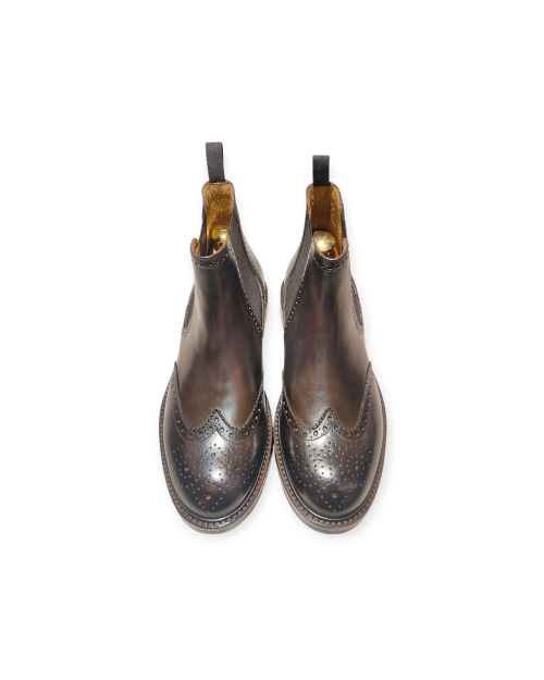 Stivaletti chelsea boot artigianali fatti in Italia, pelle marrone, fondo gomma