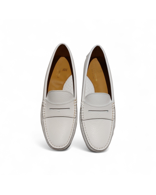 White pebbled-leather loafers