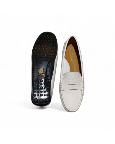 White pebbled-leather loafers