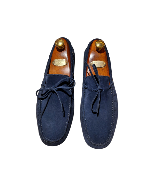 Mocassini camoscio blu con lacci