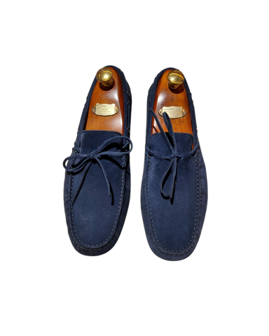 Mocassini camoscio blu con lacci