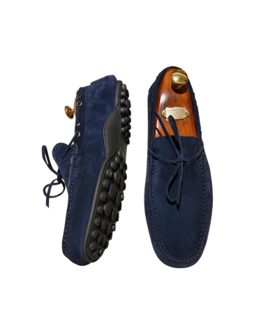 Mocassini camoscio blu con lacci