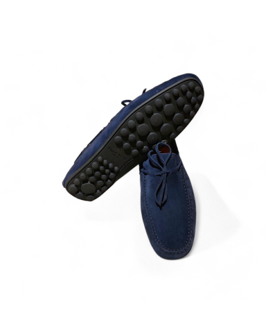 Mocassini camoscio blu con lacci