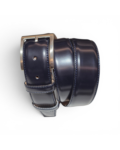 Elegant belt in blue shiny calfskin