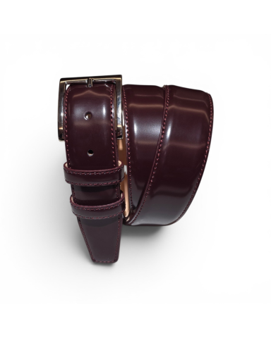 Elegant belt in shiny mahogany/burgundy calfskin