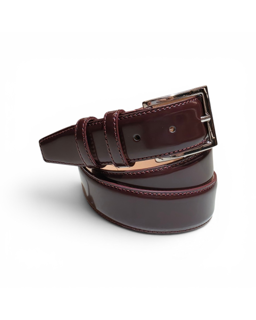 Cintura elegante in vitello lucido mogano/burgundy 2