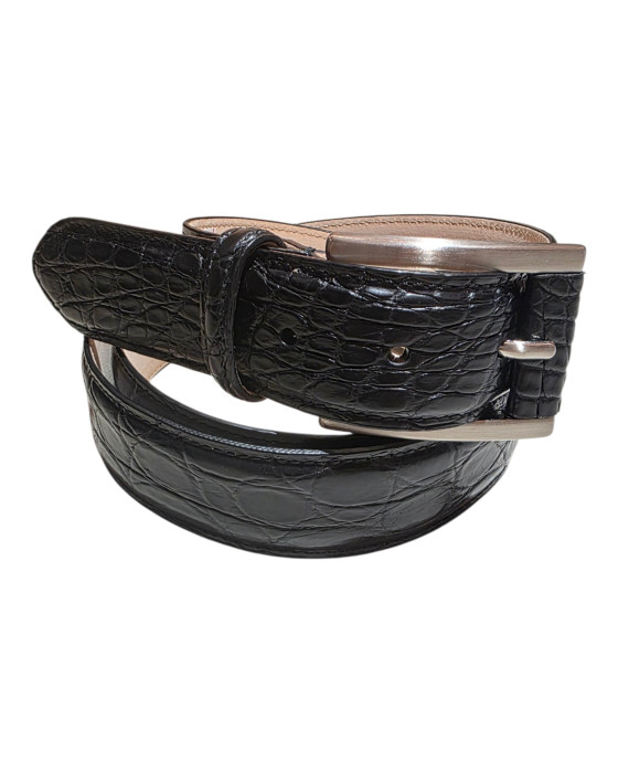 Cintura in vero coccodrillo opaco nero