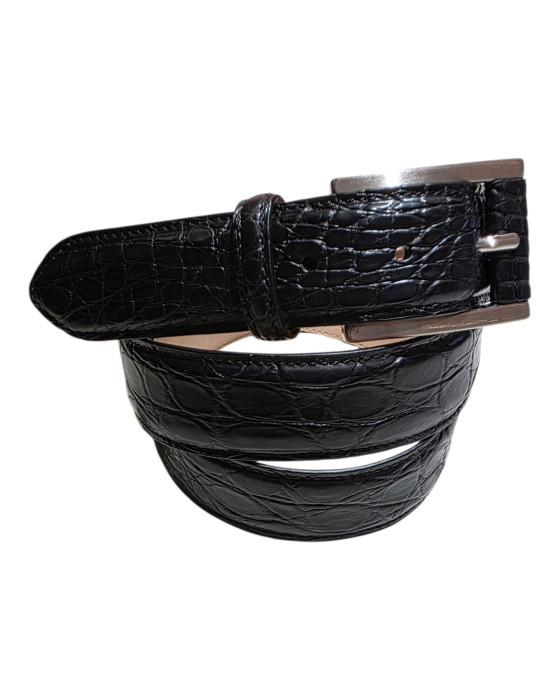 Cintura in vero coccodrillo opaco nero